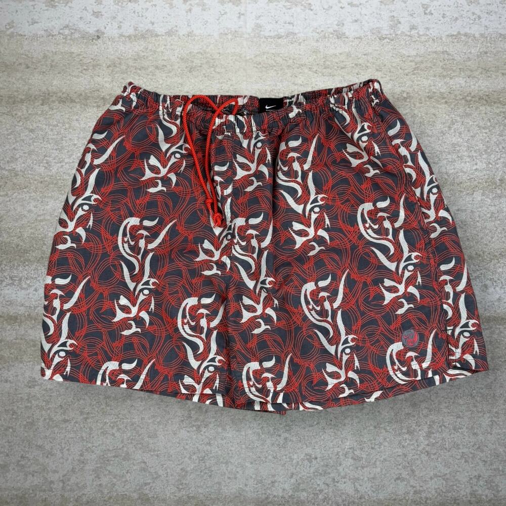 Vintage Y2K Nike Gym Shorts Mens M Red White Flames Volleyball 5" Polyester